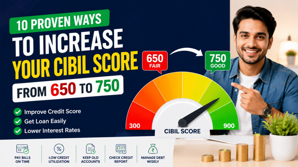 10 proven ways to increase your CIBIL score from 650 to 750 with tips to improve credit score, get loans easily, and lower interest rates.