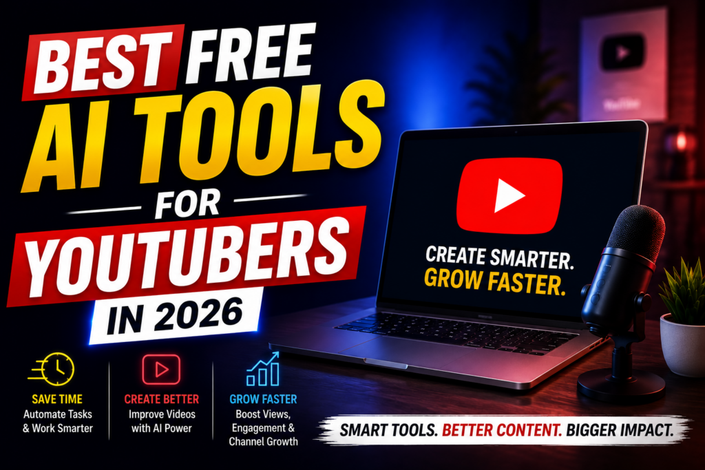 Best free AI tools for YouTubers in 2026 featured image.