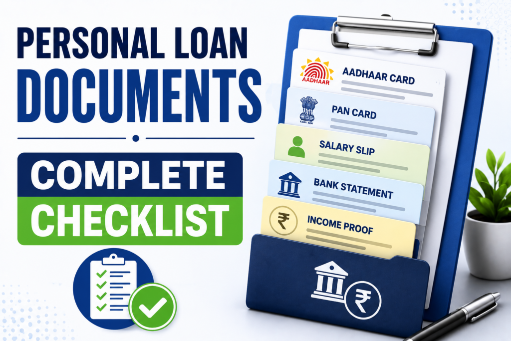 Documents required for personal loan approval in India including Aadhaar card, PAN card, salary slips, bank statements, and income proof.