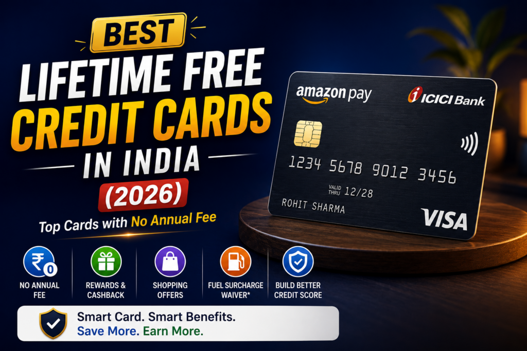 Best lifetime free credit cards in India 2026 featured image with a credit card and no annual fee concept.
