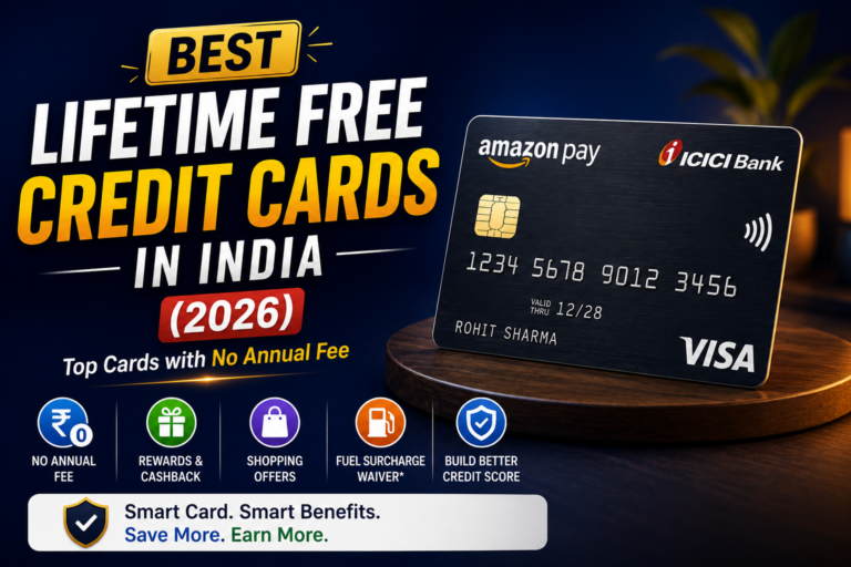 Best lifetime free credit cards in India 2026 featured image with a credit card and no annual fee concept.