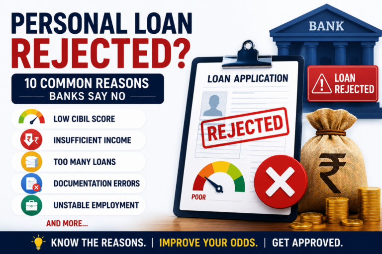 Personal loan rejection reasons in India including low CIBIL score, low income, too many loans, and documentation errors that can affect loan approval chances.