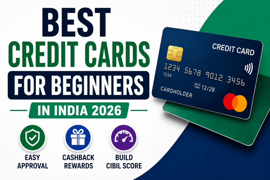 Best credit cards for beginners in India 2026 featuring easy approval, cashback rewards, and CIBIL score building benefits for first-time credit card users.
