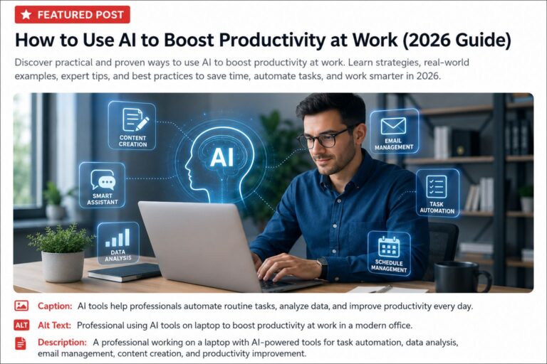 Professional using AI tools on a laptop to automate tasks and improve workplace productivity.